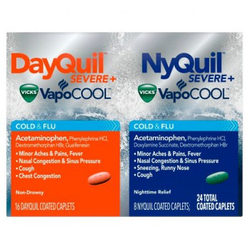 Vicks VapoCOOL DayQuil & NyQuil SEVERE Средство для лечения простуды и гриппа 24 капсулы