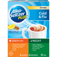 Лекарство от простуды и гриппа Alka-Seltzer Plus Severe Cold & Flu Day/Night Honey Lemon Powder, 12 пакетиков