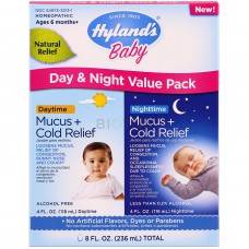 Обезболивающее средство для детей при проcтуде днем и ночью Hyland's Baby Mucus + Cold Relief Day & Night  2 флакона по 118 мл в каждом