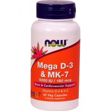 NOW Foods, Mega D-3 и MK-7, 5000 МЕ / 180 mcg 60 вегетарианских капсул