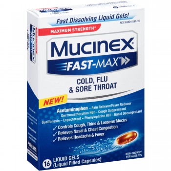 Капсулы от простуды и гриппа Mucinex Fast Max Cold Flu and Sore Throat Liquid Gels, 16 капсул